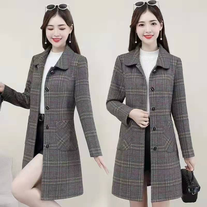 Middle-aged mother ladies autumn clothing plaid woolen coat