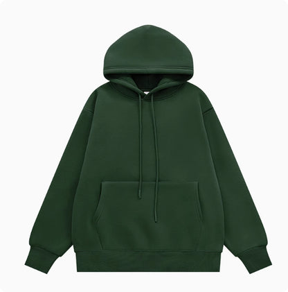American Street Solid Color Fleece Hooded Sweatshirt For Men And Women