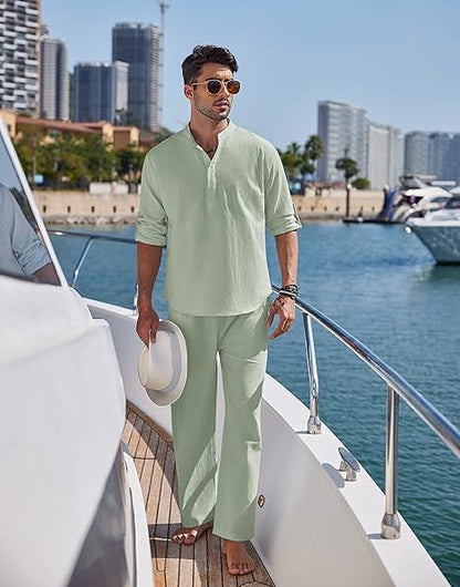 Men's Long Sleeve Pants Suit, Solid Color, Casual
