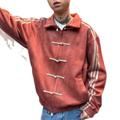 Suede Stand Collar Buckle Jacket For Men