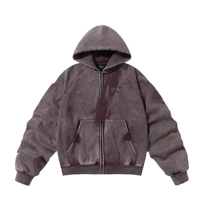 Winter American Retro Washed Distressed Hooded Fleece Lined Sweater