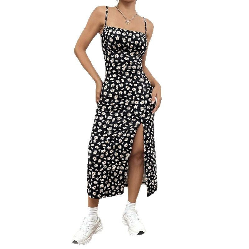 Straps Spaghetti Chest Wrap Slit Sheath Women's Dress
