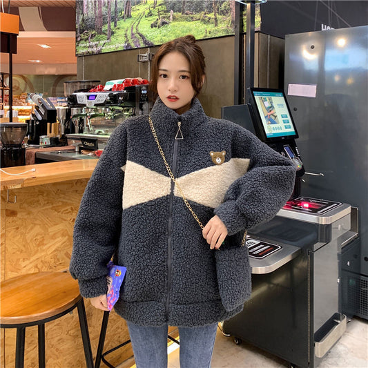 Lamb Wool Fleece-lined Thickened Overcoat Jacket