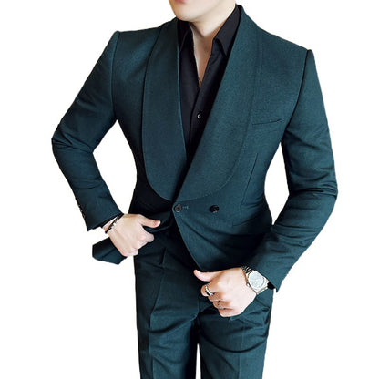 Men's Casual Suit Double Breasted Green Collar