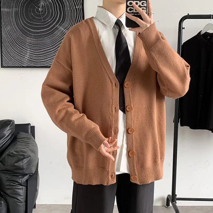 Solid Color V-neck Loose And Lazy Style Sweater