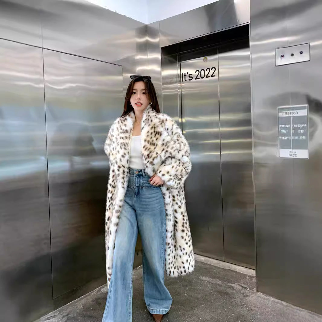 Korean Weaving fur trench coat with lapel