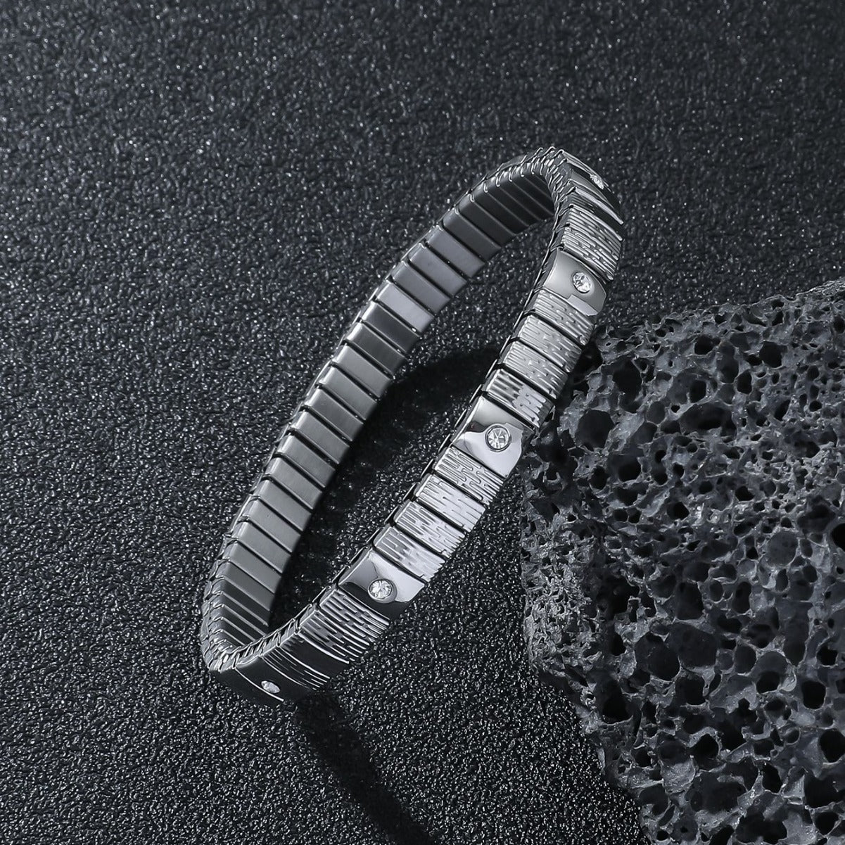Cold Stainless Steel Diamond Elastic Bracelet for Men