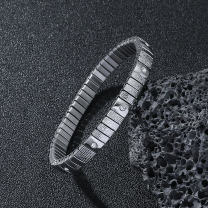 Cold Stainless Steel Diamond Elastic Bracelet for Men