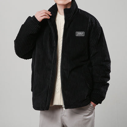 Winter Corduroy Cotton-padded Coat Warm Stand Collar Zipper Jacket Casual Outdoor Streetwear Men's Clothing