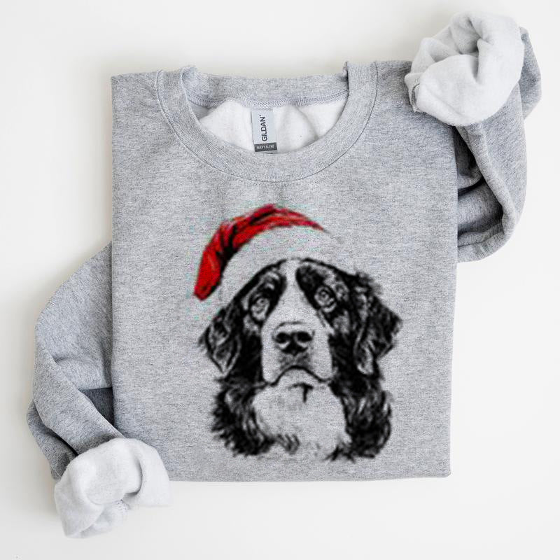 Christmas Puppy Print Polyester Round Neck Sweatshirt Unisex