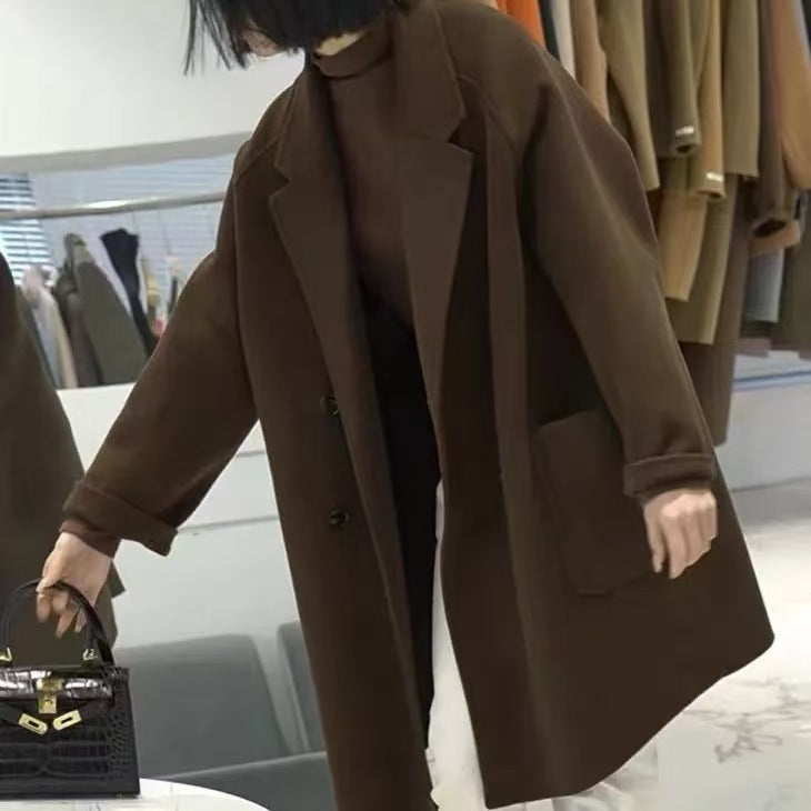 Women's Mid-length Simple Fashion Korean Style Loose Woolen Coat