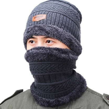 Men's Winter Hat, Warm Ear Protection, Fleece Knitted Hat, Thickened Scarf, Two-Piece Set