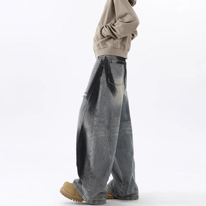 Men's American-style Splash-ink Ripped Machete Jeans