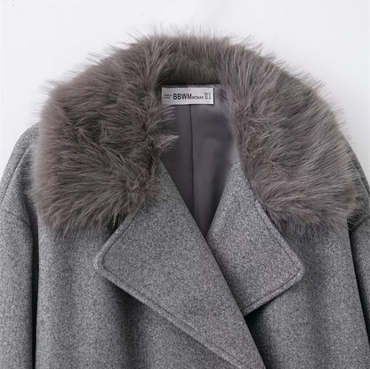 Women's Mid-length Hooded And Belted Wool Cape Coat