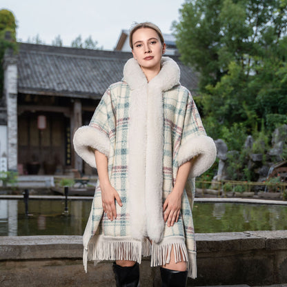 New Hooded Warm Cloak Artificial Plush Fur Shawl