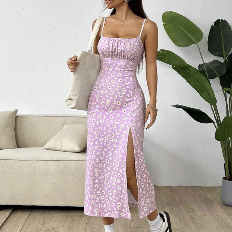 Straps Spaghetti Chest Wrap Slit Sheath Women's Dress