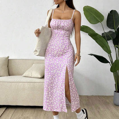 Straps Spaghetti Chest Wrap Slit Sheath Women's Dress