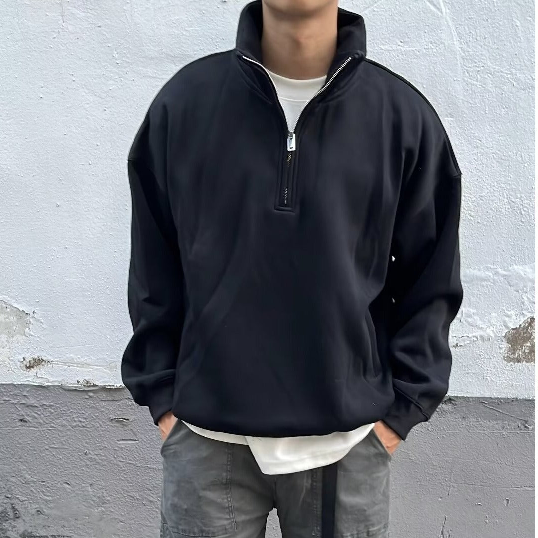 Half Zipped Stand Collar Sweater Men's Fashion Brand Loose