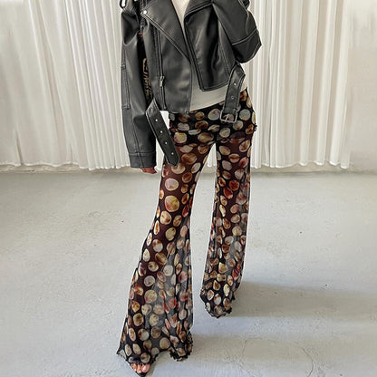 Leopard floral print knit pants