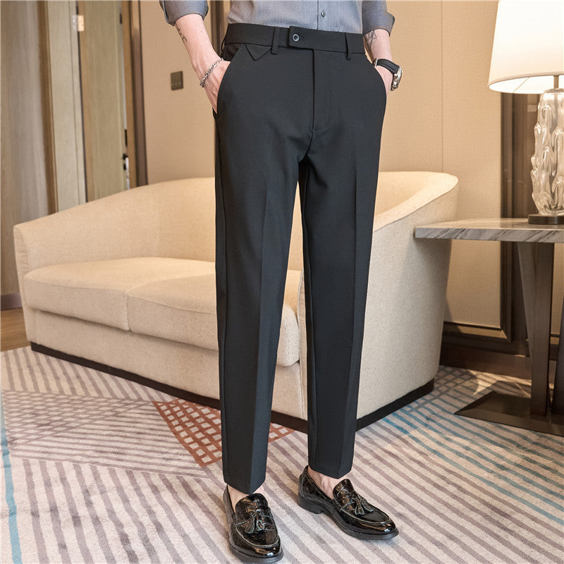 Men's Brown Suit Pants Waist Stretch Design Slim-fitting Small Straight Casual