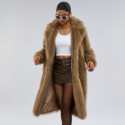 Autumn and Winter Extended Perforation Imitation Overcoat