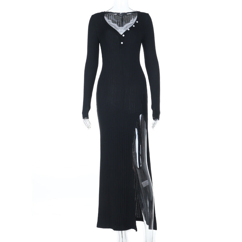 Sexy Lace Split Slim Fit Patchwork Slimming Dress