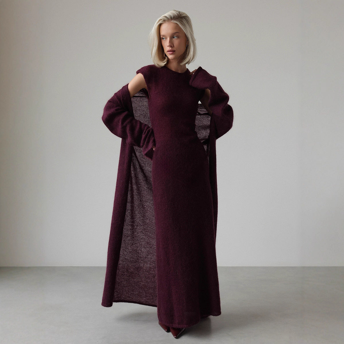 Knitted Cardigan Sleeveless Dress Two-Piece Set