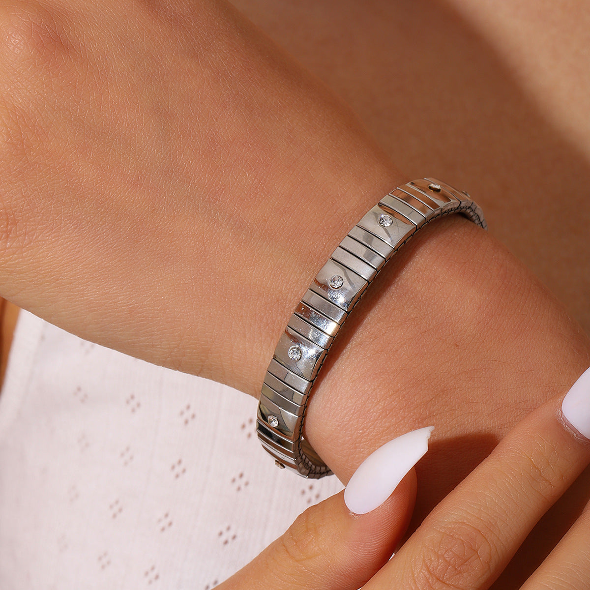 Cold Stainless Steel Diamond Elastic Bracelet for Men