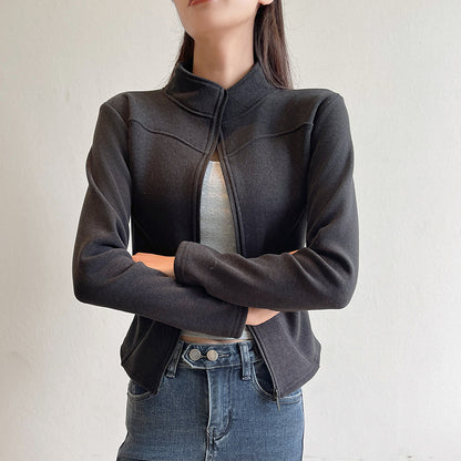 Women's Stand Collar Short Coat Cashmere Hoodie Plus Velvet Thickening