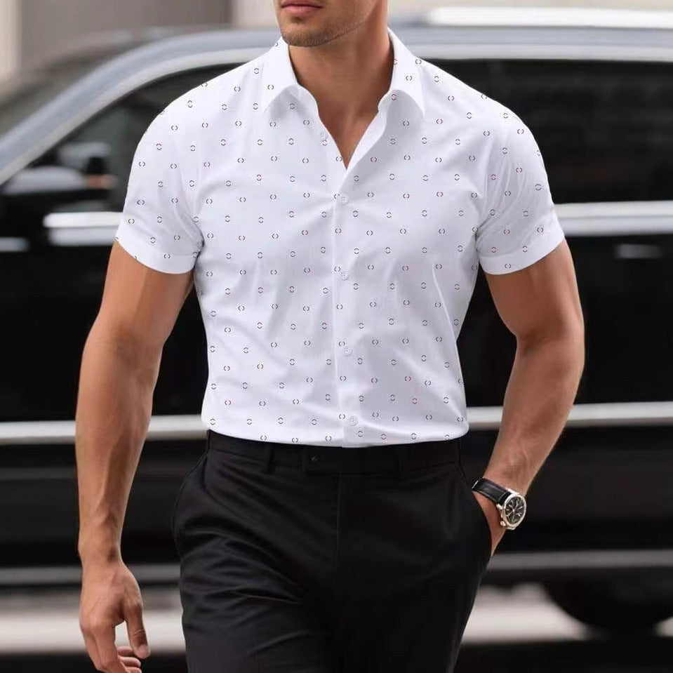 Men's Breathable Stretch Thin Printed Short-sleeved Shirt