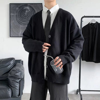 Solid Color V-neck Loose And Lazy Style Sweater