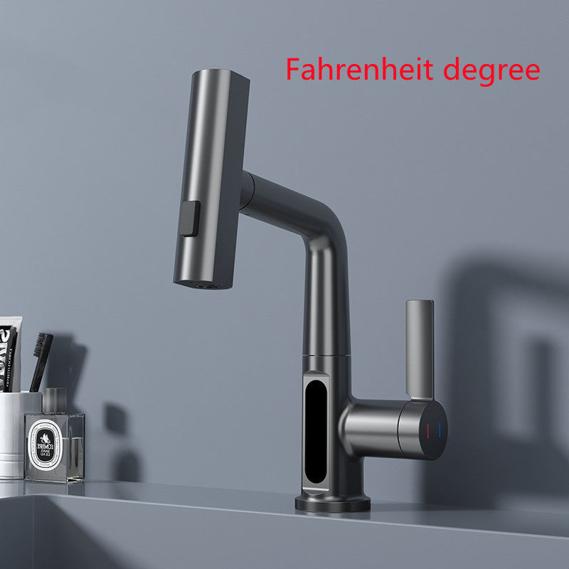 Smart digital display faucet, pull-out basin faucet, temperature digital display, rotation.