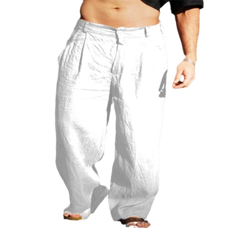 Men's Spring And Summer Linen Pleated Wide-leg Pants Mid-waist Breathable