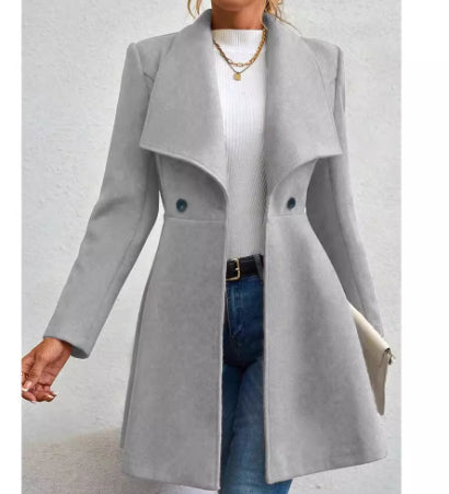Women's Slim-fit Long Fashion Wool Coat with Lapel