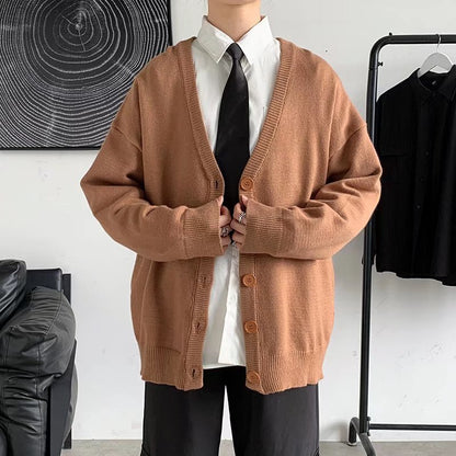 Solid Color V-neck Loose And Lazy Style Sweater