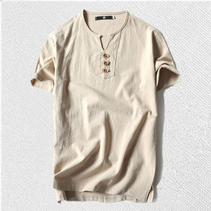 Loose Cotton and Linen Men's T-Shirt