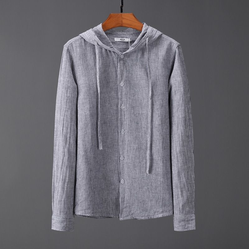 Men's Hooded Tether Thin Loose Long Linen Sleeves Shirt