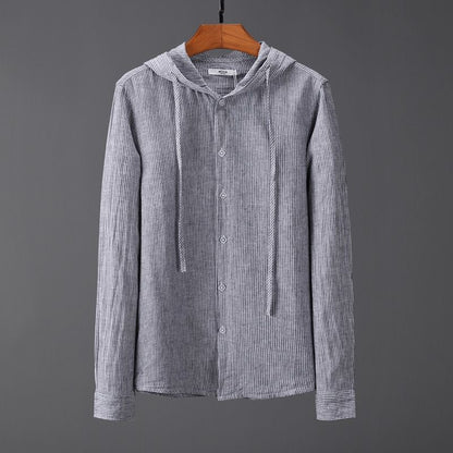 Men's Hooded Tether Thin Loose Long Linen Sleeves Shirt