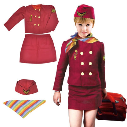 Children's Captain's Outfits, Girls Stewardess Clothing, Holiday Party Performance Wear