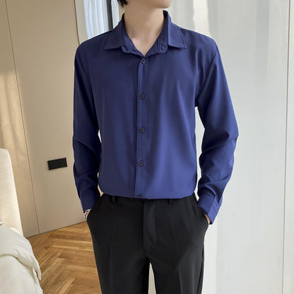 Men's Wine Red Long Sleeve Slim Fit Business Shirt