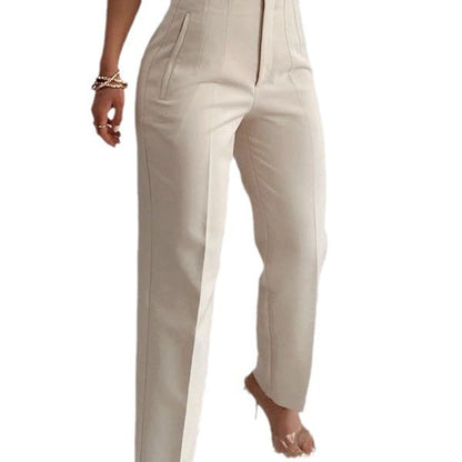 Basic Pleated Casual High Waist Pure Color Slim-fit Pants