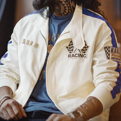American Retro Color Blocked Embroidered Running Jacket