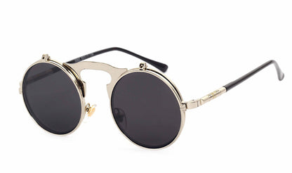 Casual Retro Metal Punk Steam Flip Sunglasses for Men