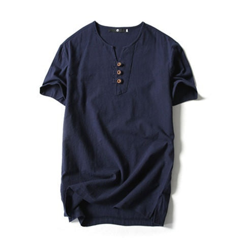 Loose Cotton and Linen Men's T-Shirt