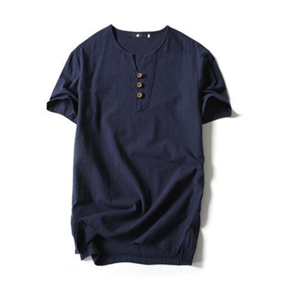Loose Cotton and Linen Men's T-Shirt