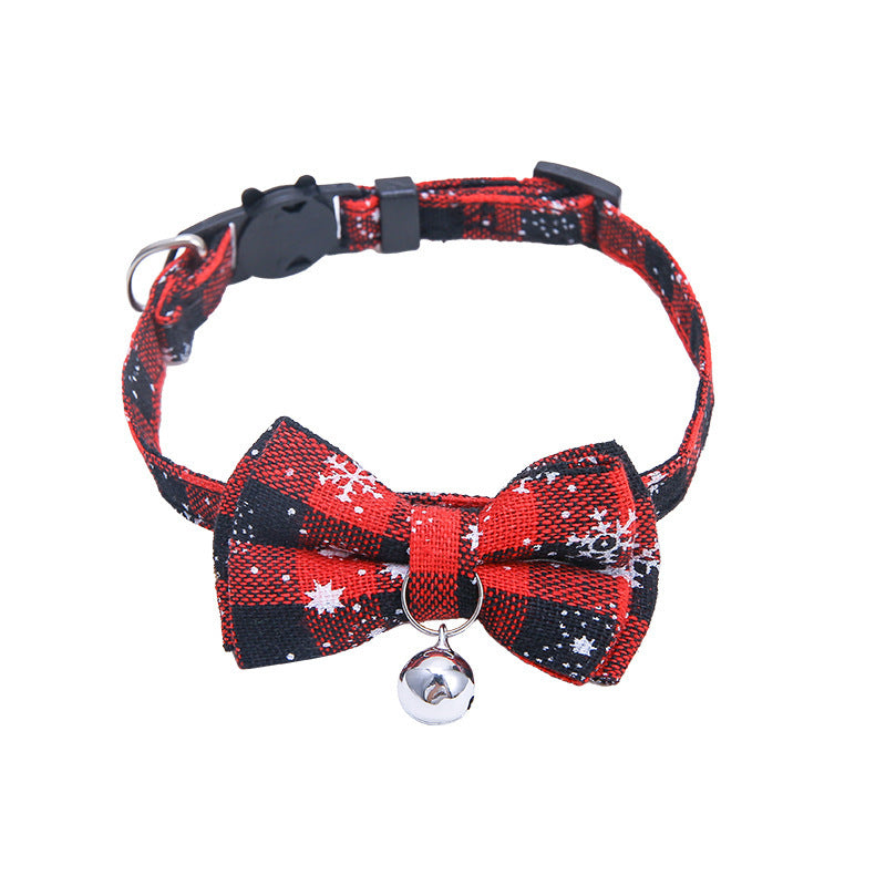 Collar For Small Dogs Christmas Quick Release Plaid Bow Tie Collar Necklace Cat Gato Collar Safety Elastic Bowtie With Bell