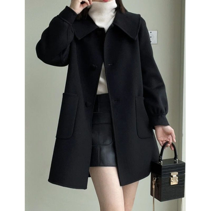 Medium Heart Buckle Slim Fit Woolen Coat Younger Peter Pan Collar Children