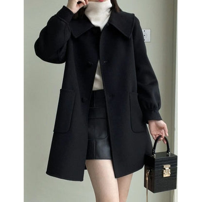 Medium Heart Buckle Slim Fit Woolen Coat Younger Peter Pan Collar Children
