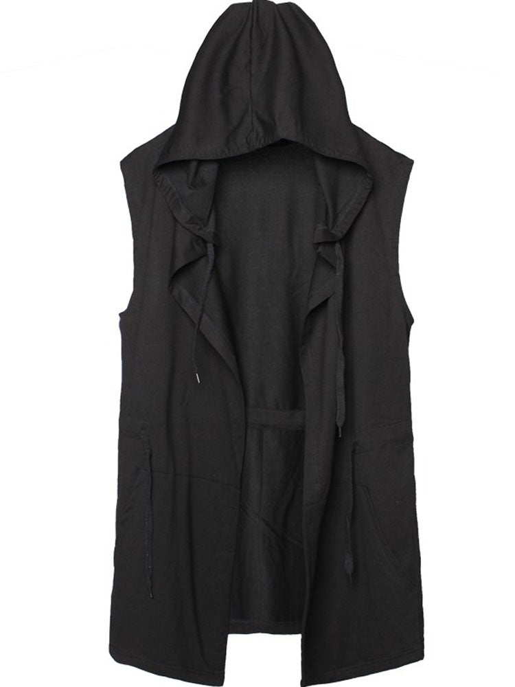 Dark Sleeveless Cloak Robe Hooded Wizard Coat