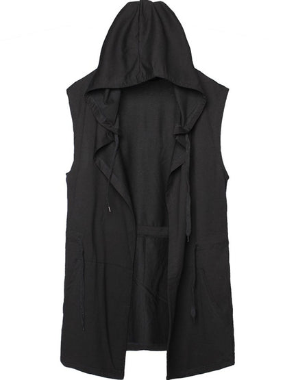 Dark Sleeveless Cloak Robe Hooded Wizard Coat